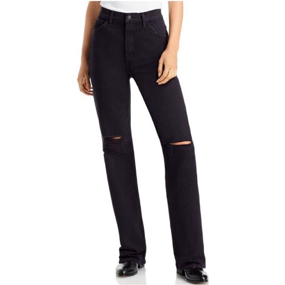 7 For All Mankind Tall Boot Black Straight Distressed Bootcut Jeans- Size 32